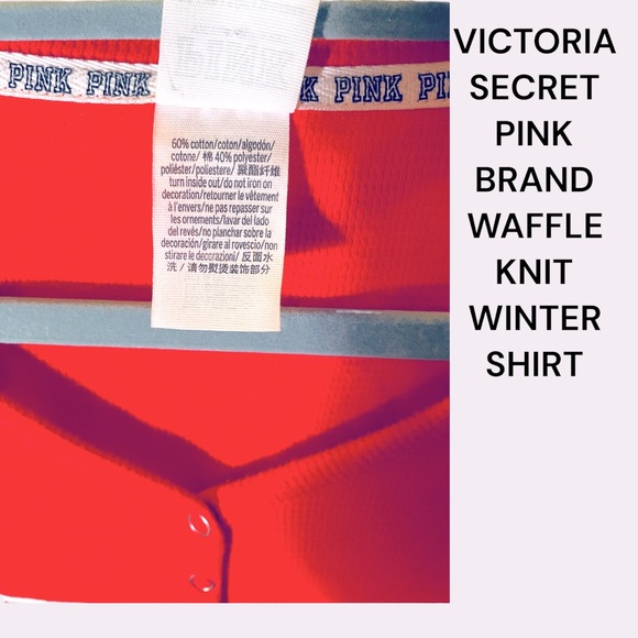VICTORIA’S SECRET PINK WAFFLE KNIT TOP SZ XS, OVERSIZED, P/P-18/19”, Length 26” - Picture 10 of 15